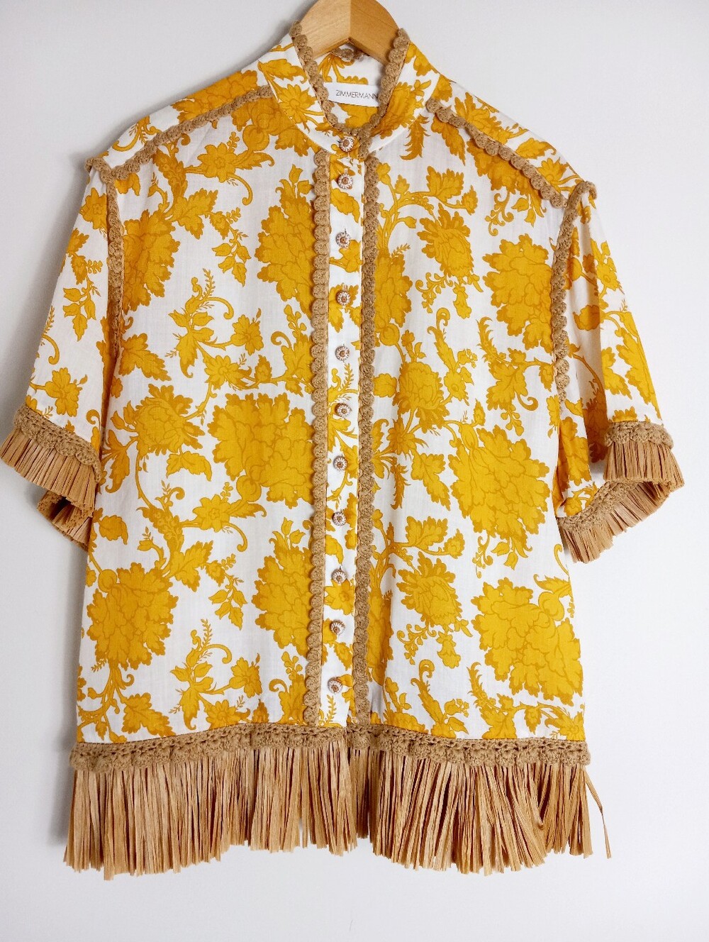 Zimmermann Postcard Womans Shirt Size 1/ Size 6 US White with yellow floral